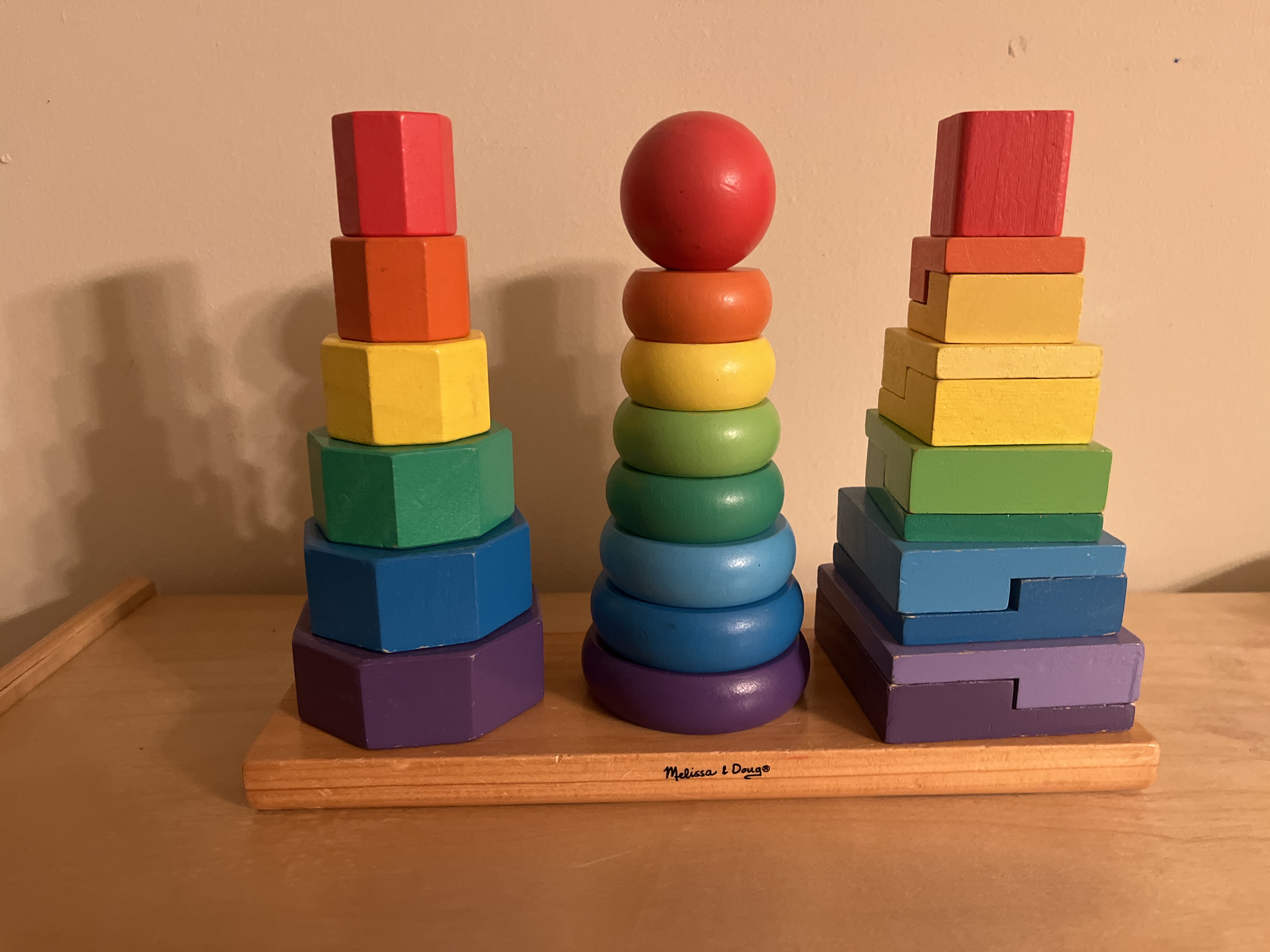Melissa & Doug Wooden Geometric Stacker, Rainbow